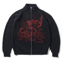 Load image into Gallery viewer, Butter Goods X Daniel Johnston “Dragon“ Knit Zip Thru // Black / Red
